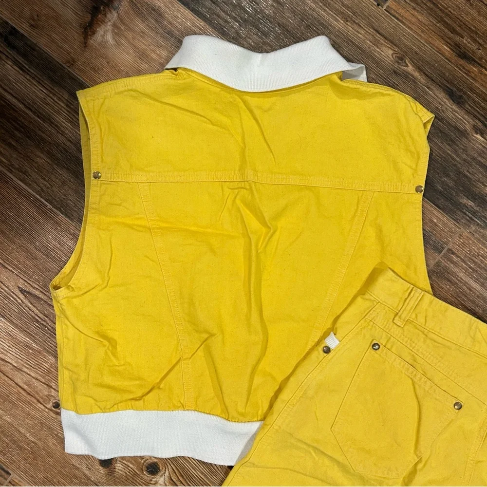 Vintage Cache Yellow 2-Piece Set – Crop Vest & Shorts | Size M / 12 - Picture 7 of 8